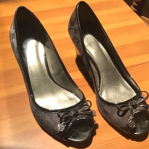Coach Black Signatures peep toe Wedge Shoe